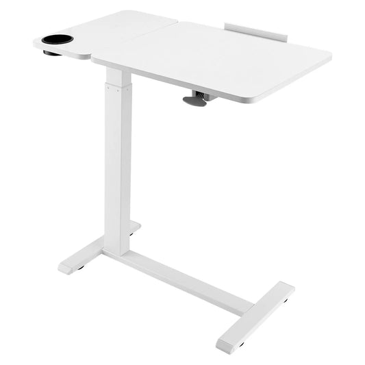 Overbed Table, Mobile Bed Side Table with Flip Desktop and 4 Hidden Wheels, Height & Angle Adjustable Rolling Laptop Desk with Cup Holder, Portable Over Bed Desk for Home, Office, Study, White