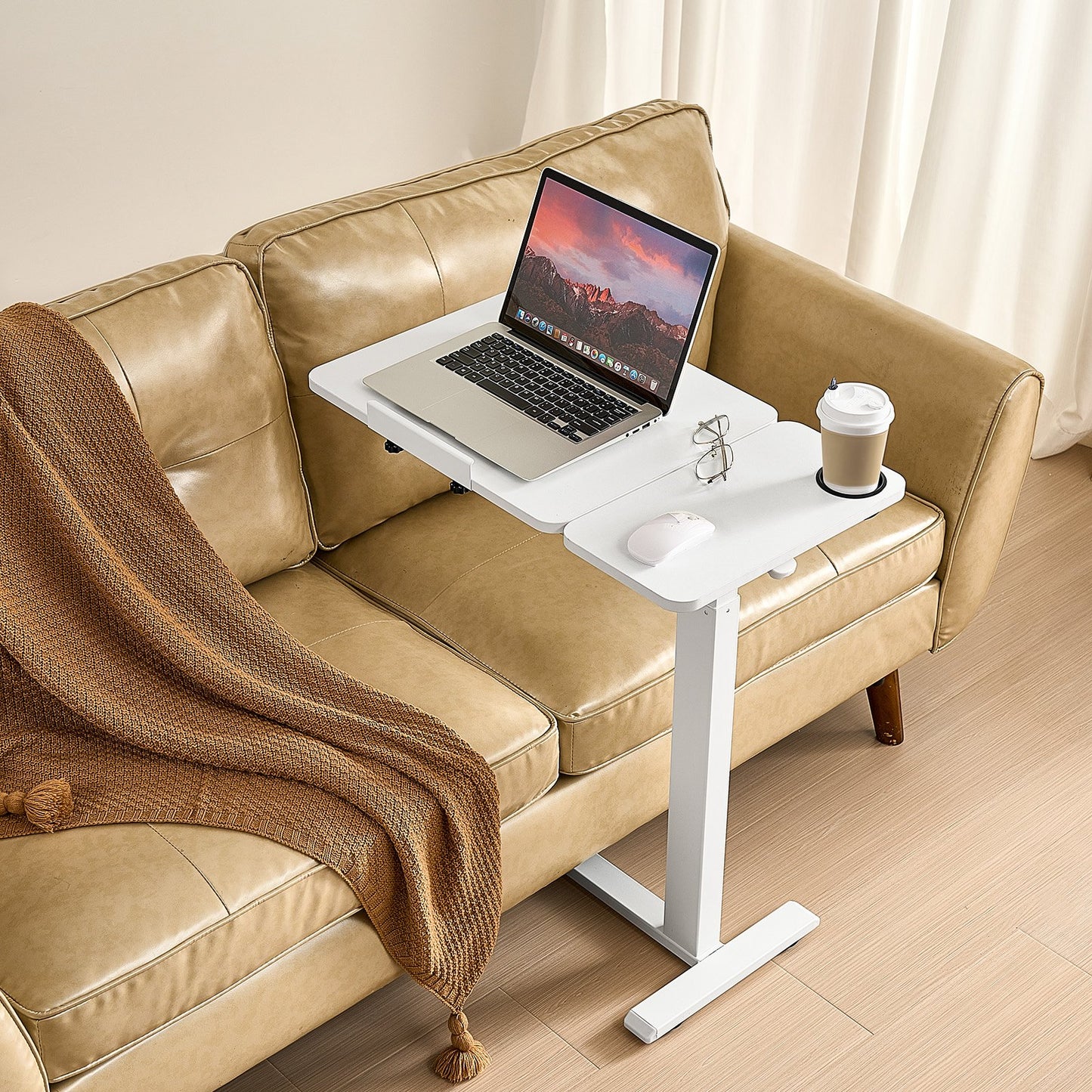 Overbed Table, Mobile Bed Side Table with Flip Desktop and 4 Hidden Wheels, Height & Angle Adjustable Rolling Laptop Desk with Cup Holder, Portable Over Bed Desk for Home, Office, Study, White - Image 8