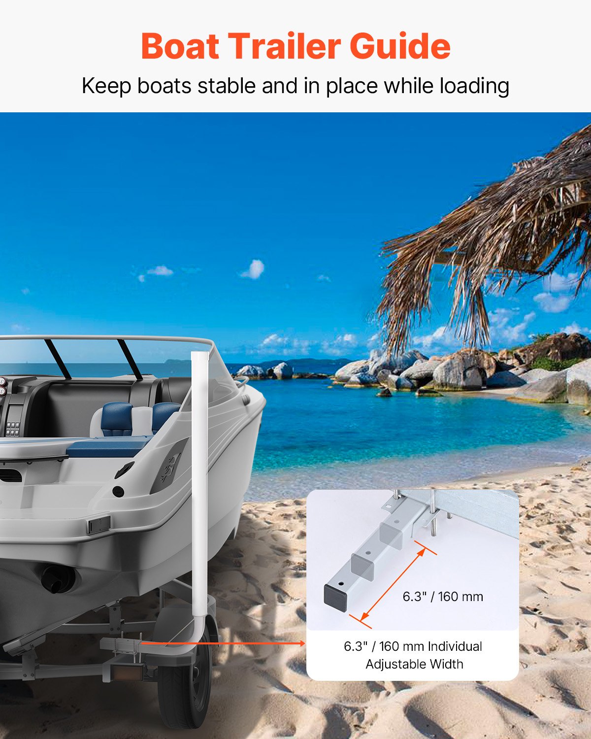Boat Trailer Guide, 1219.2mm Adjustable Design Trailer Guide Poles, 2PCS High-Hardness Steel Trailer Guide-Ons, Trailer Guides with PVC Pipes, for Ski Boat, Fishing Boat or Sailboat Trailer - Image 2