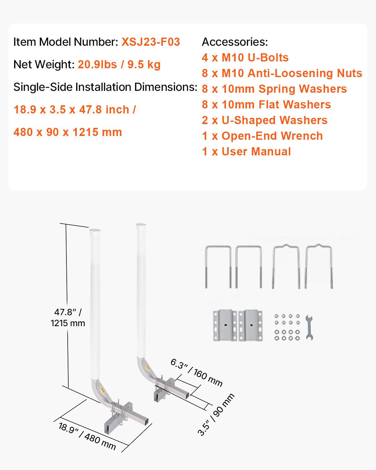 Boat Trailer Guide, 1219.2mm Adjustable Design Trailer Guide Poles, 2PCS High-Hardness Steel Trailer Guide-Ons, Trailer Guides with PVC Pipes, for Ski Boat, Fishing Boat or Sailboat Trailer - Image 7