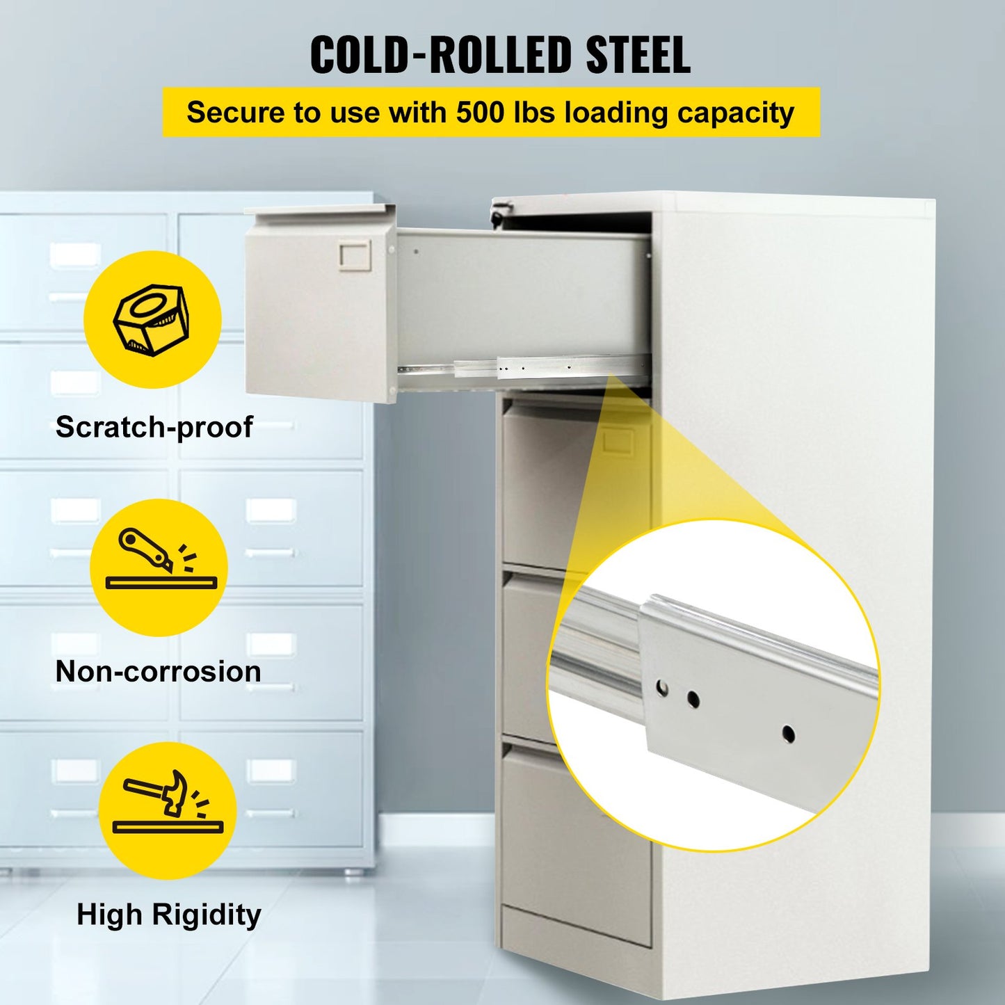 Drawer Slides, 1 Pair 42 Inch Heavy Duty Drawer Slides, Ball Bearing Side Mount Drawer Hardware Slides, 500 LBS Load Capacity 3-Section Full Extension Drawer Slides for Smooth Slide, Less Noise - Image 3