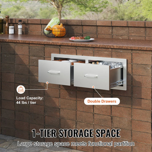 Outdoor Kitchen Drawers 30" W x 10" H x 20" D, Horizontal Double BBQ Access Drawers Stainless Steel with Handle, BBQ Island Drawers for Outdoor Kitchens or Patio Grill Station - Image 3