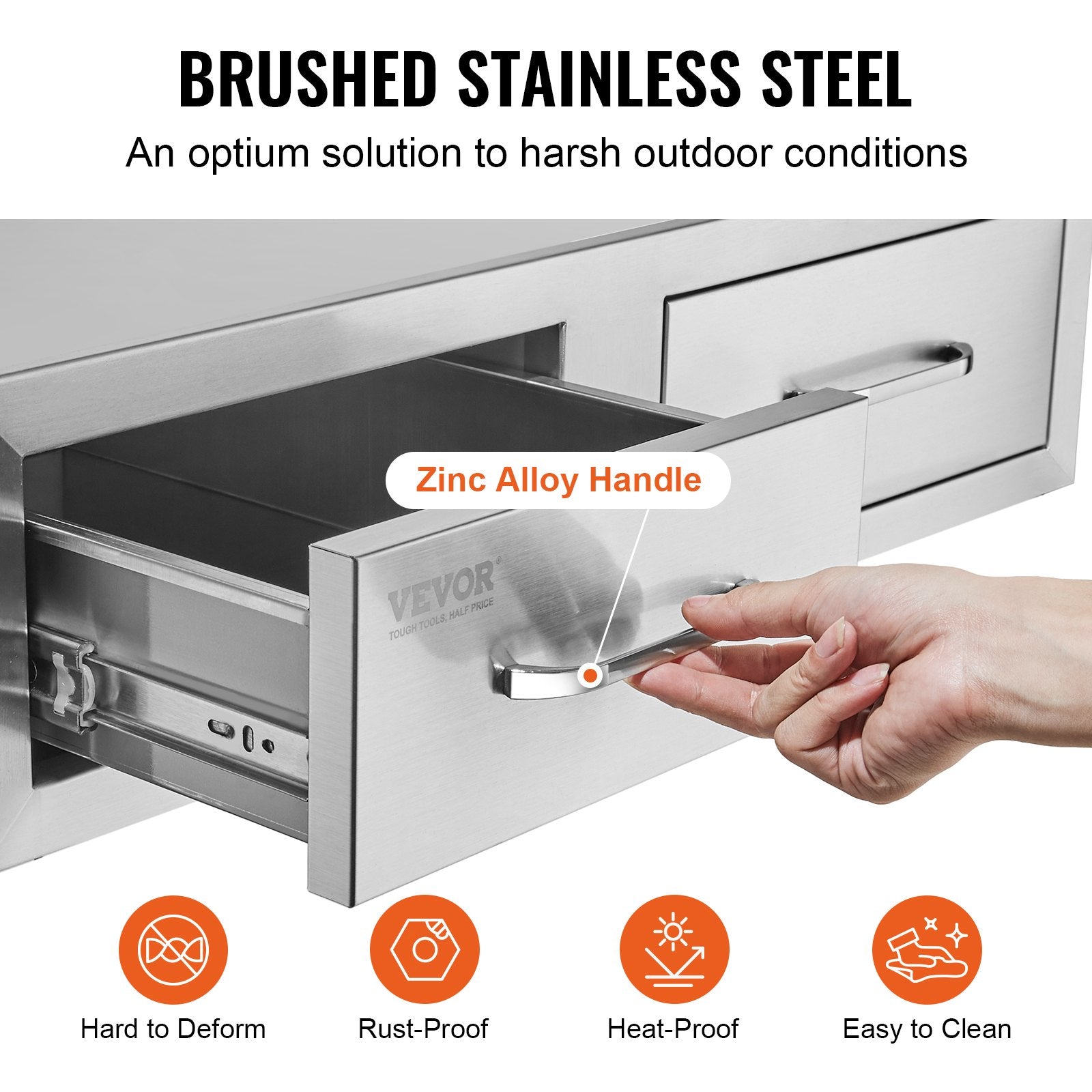 Outdoor Kitchen Drawers 30" W x 10" H x 20" D, Horizontal Double BBQ Access Drawers Stainless Steel with Handle, BBQ Island Drawers for Outdoor Kitchens or Patio Grill Station - Image 4