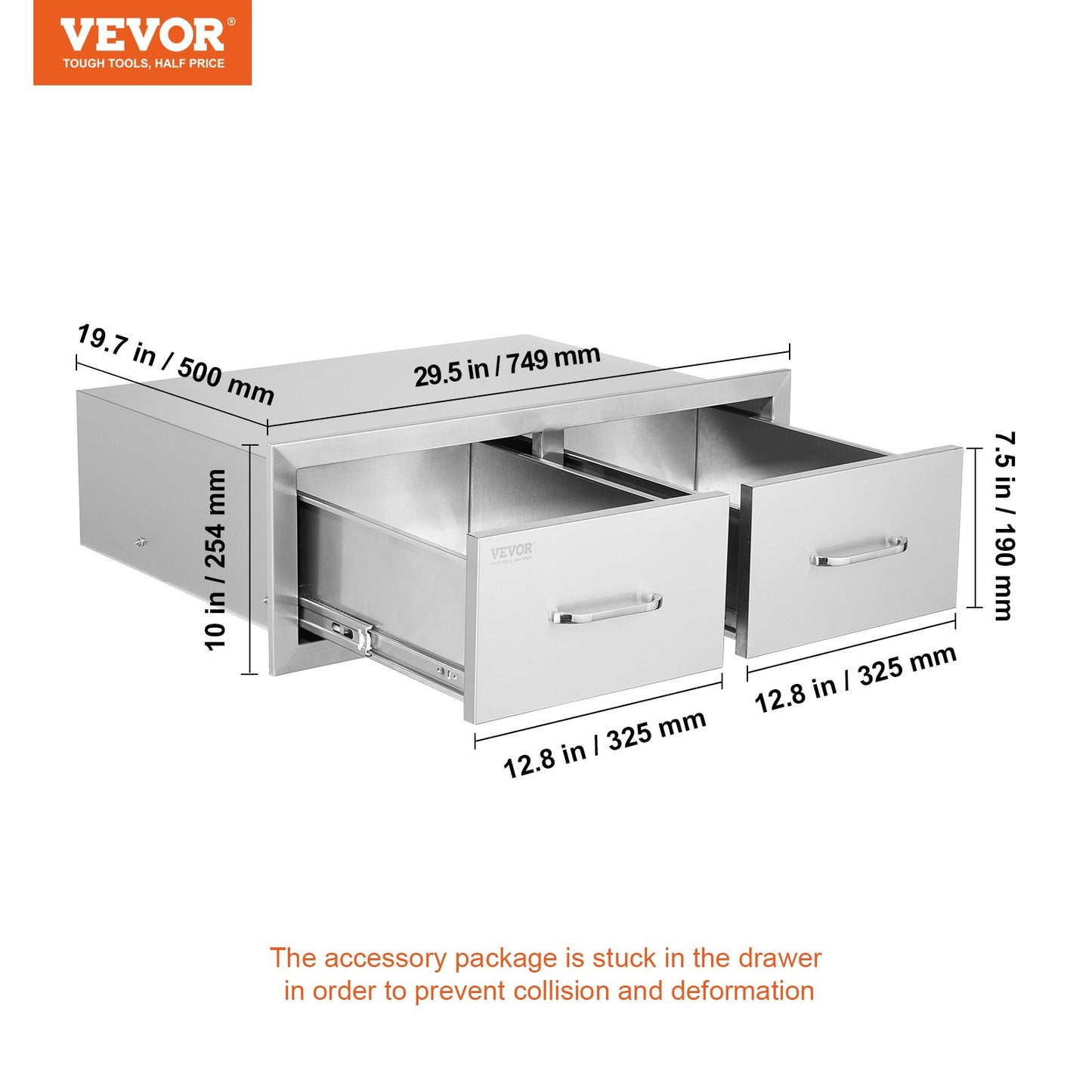 Outdoor Kitchen Drawers 30" W x 10" H x 20" D, Horizontal Double BBQ Access Drawers Stainless Steel with Handle, BBQ Island Drawers for Outdoor Kitchens or Patio Grill Station - Image 7