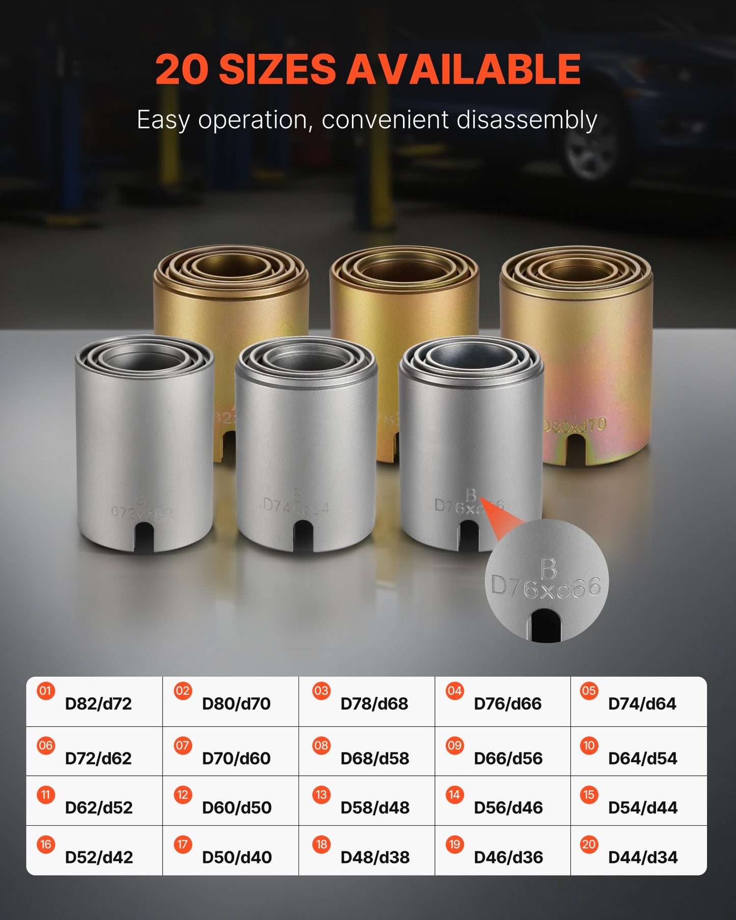Pull and Press Sleeve Kit, 26 PCS, Steel Bush Removal Insertion Sleeve Tools with Carrying Case, Compatible with LCV and HGV Engines, for Removing and Installing Bushings, Bearings, and Seals - Image 6