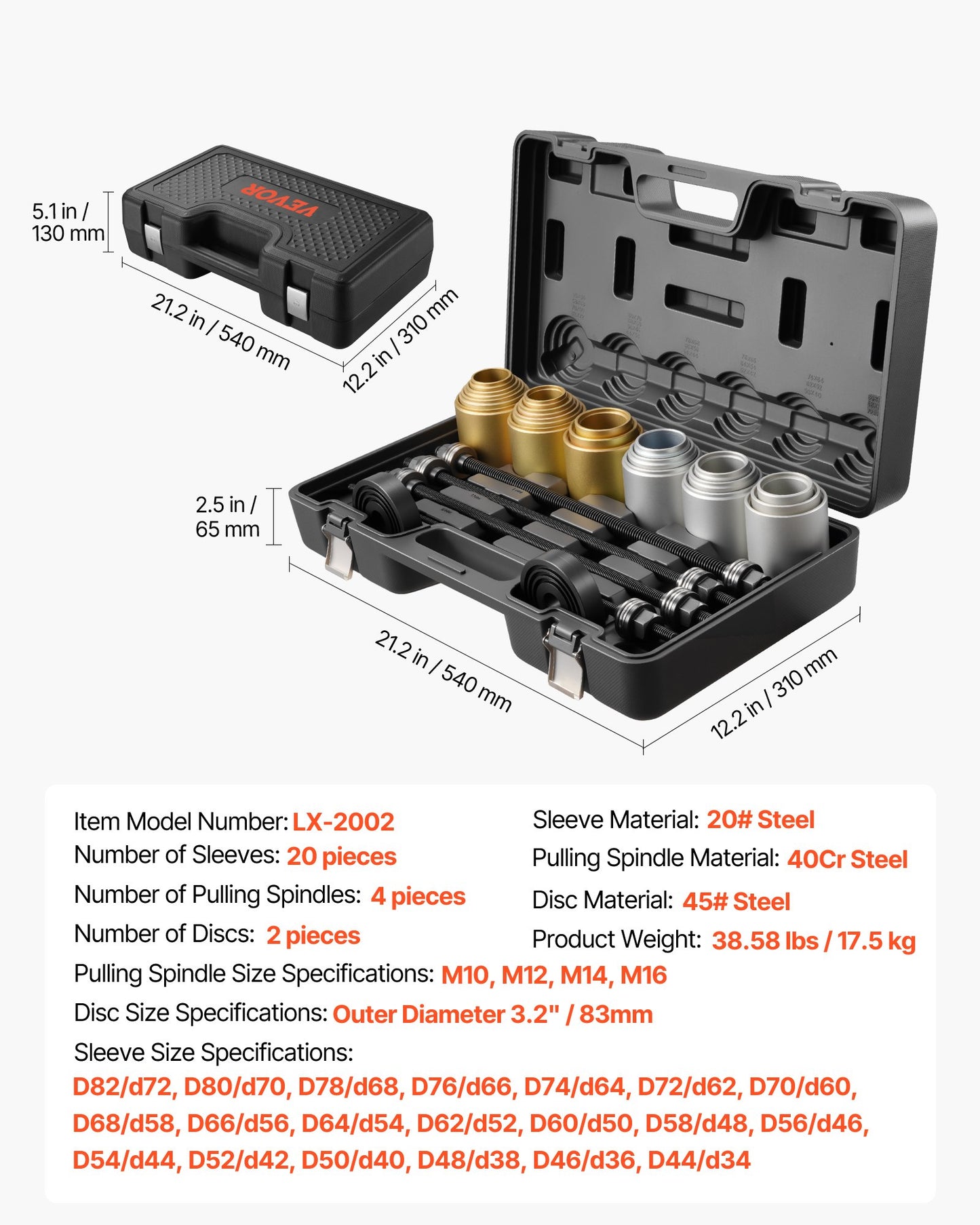 Pull and Press Sleeve Kit, 26 PCS, Steel Bush Removal Insertion Sleeve Tools with Carrying Case, Compatible with LCV and HGV Engines, for Removing and Installing Bushings, Bearings, and Seals - Image 7