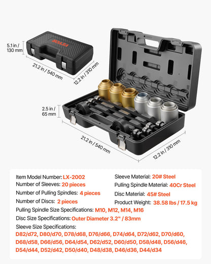 Pull and Press Sleeve Kit, 26 PCS, Steel Bush Removal Insertion Sleeve Tools with Carrying Case, Compatible with LCV and HGV Engines, for Removing and Installing Bushings, Bearings, and Seals - Image 7