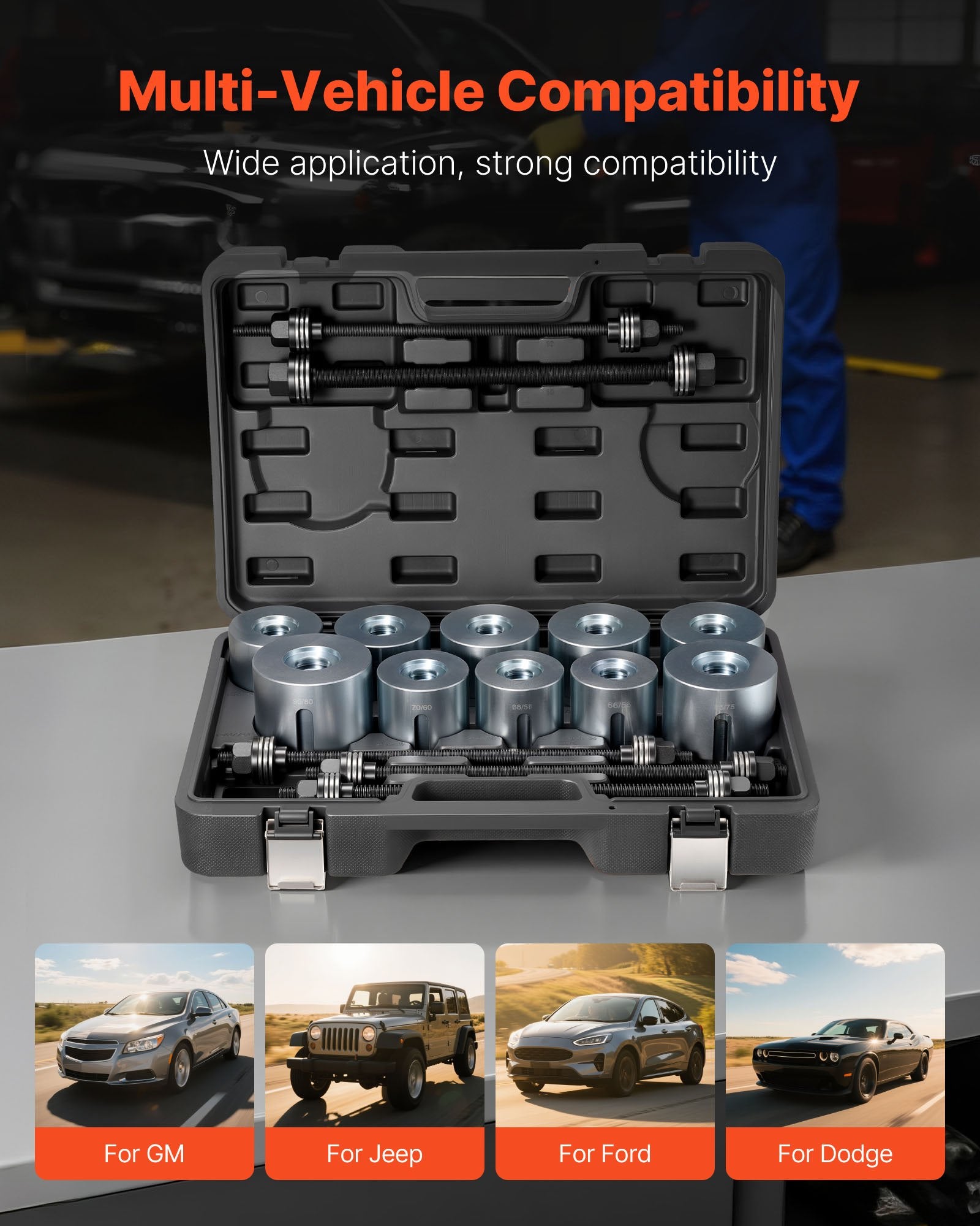 Pull and Press Sleeve Kit, 27 PCS, Steel Bush Removal Insertion Sleeve Tools with Carrying Case, Compatible with LCV and HGV Engines, for Removing and Installing Bushings, Bearings, and Seals - Image 2