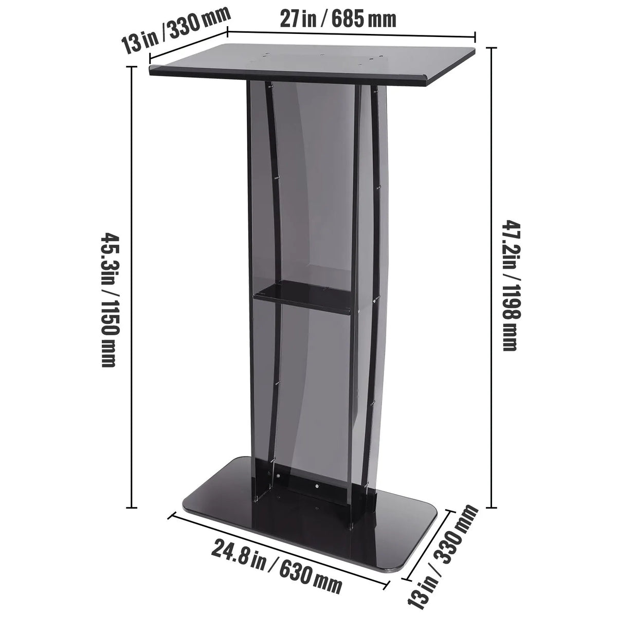 Acrylic Podium, 47" Tall, Acrylic Podium Stand with Wide Reading Surface & Storage Shelf, Floor-standing Clear Pulpits Acrylic for Church Office School, Black - Image 8
