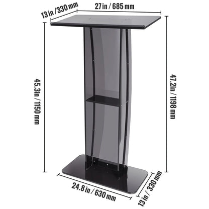 Acrylic Podium, 47" Tall, Acrylic Podium Stand with Wide Reading Surface & Storage Shelf, Floor-standing Clear Pulpits Acrylic for Church Office School, Black - Image 8