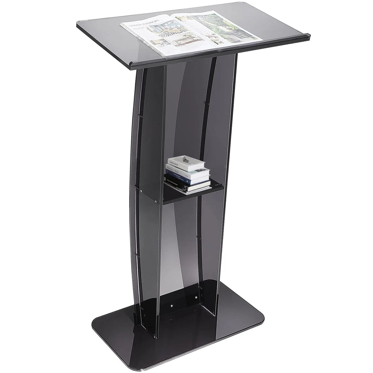 Acrylic Podium, 47" Tall, Acrylic Podium Stand with Wide Reading Surface & Storage Shelf, Floor-standing Clear Pulpits Acrylic for Church Office School, Black - Image 9