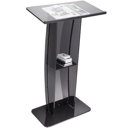 Acrylic Podium, 47" Tall, Acrylic Podium Stand with Wide Reading Surface & Storage Shelf, Floor-standing Clear Pulpits Acrylic for Church Office School, Black - Image 9