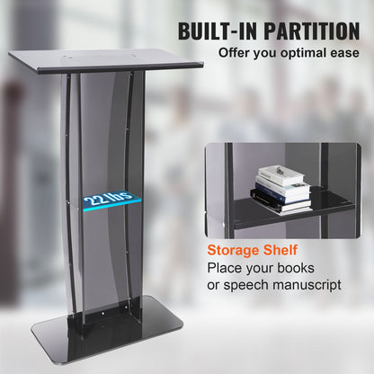 Acrylic Podium, 47" Tall, Acrylic Podium Stand with Wide Reading Surface & Storage Shelf, Floor-standing Clear Pulpits Acrylic for Church Office School, Black - Image 6