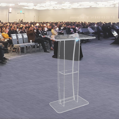 Acrylic Podium, 47" Tall, Clear Acrylic Podium Stand with Wide Reading Surface & Storage Shelf, Floor-standing Clear Pulpits Acrylic for Church Office School - Image 8