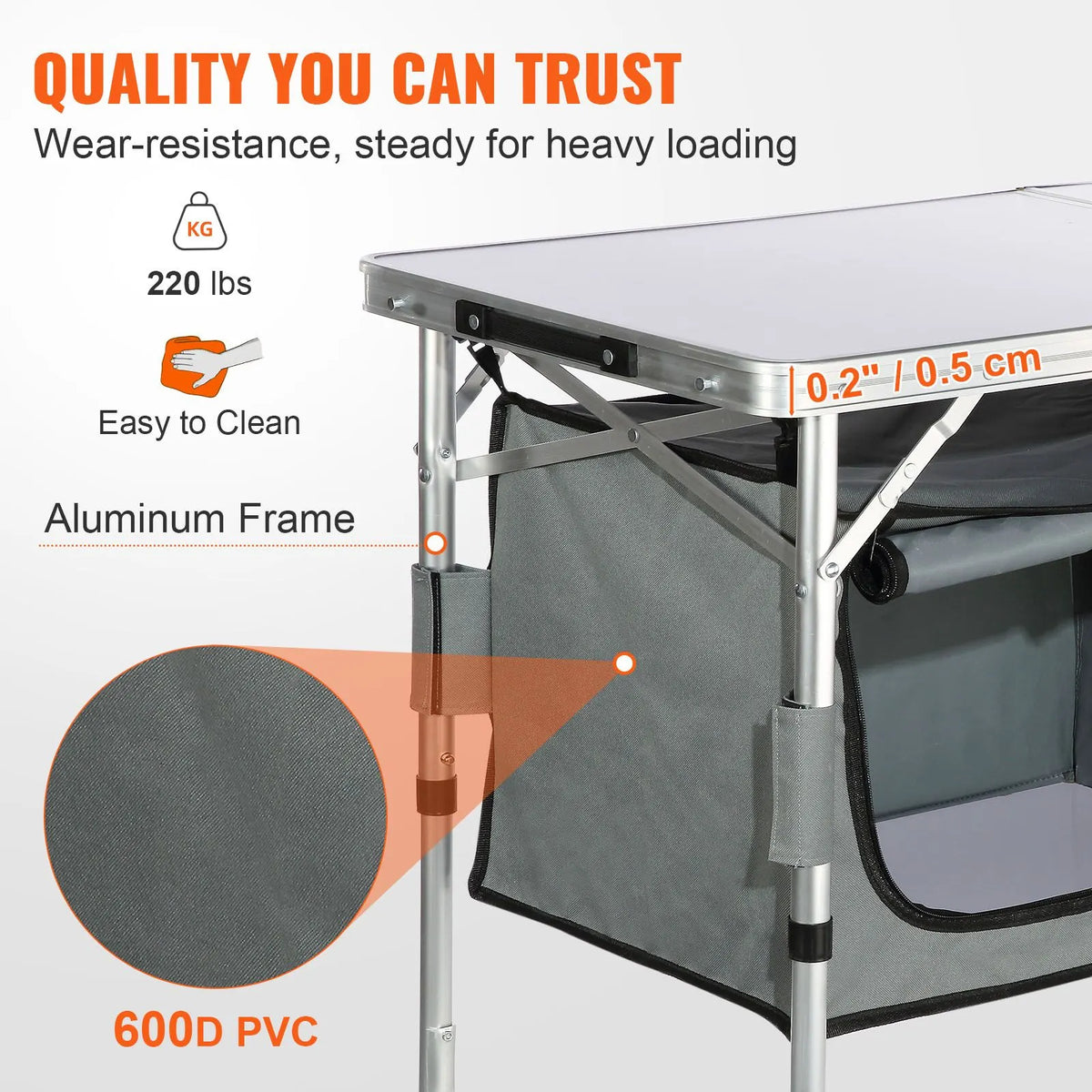 Camping Kitchen Table, Quick set-up Folding Camping Table with A Carrying Bag, 3 Adjustable Heights, MDF Camping Table, Ideal for Outdoor Picnics, BBQs, Camping, RV Traveling - Image 4