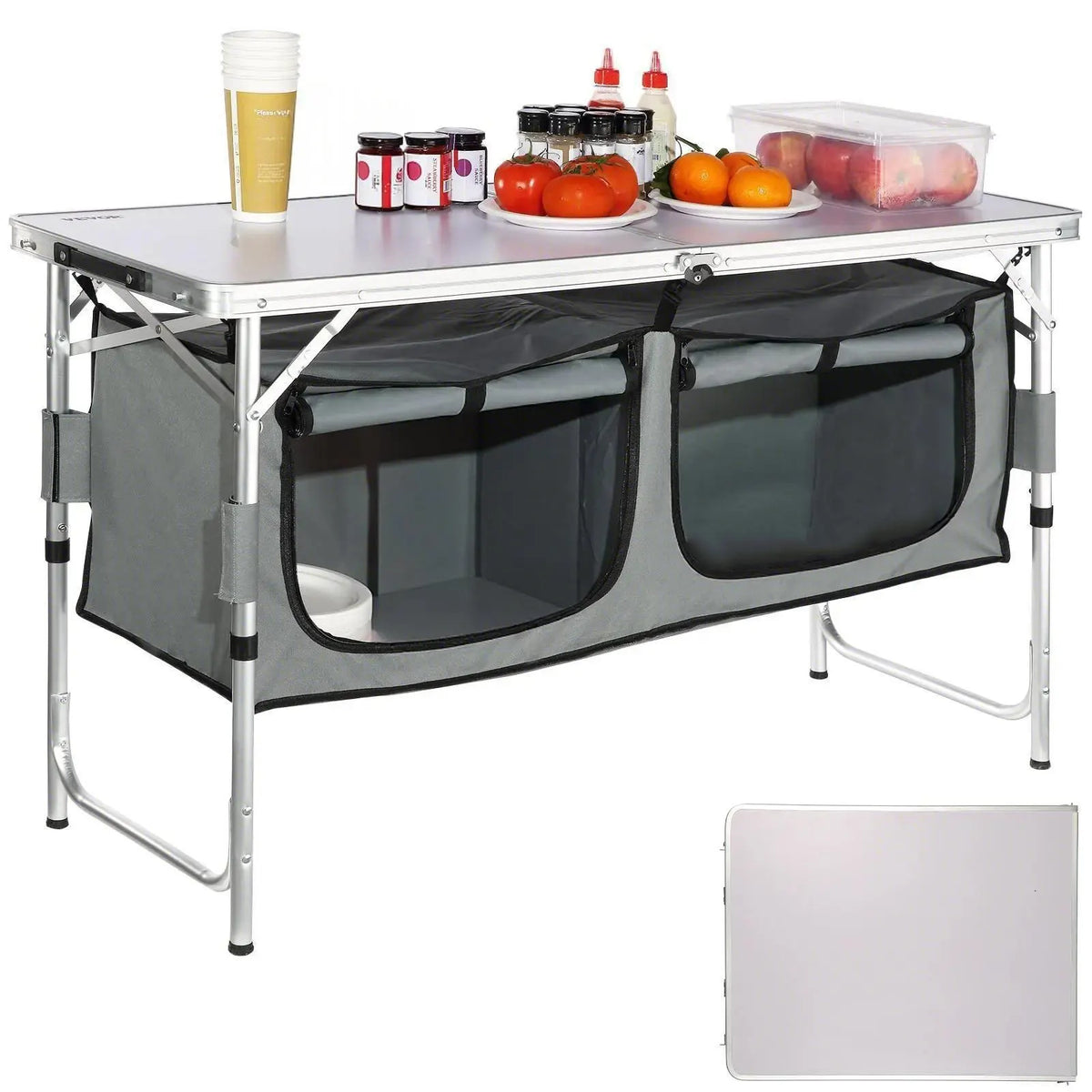Camping Kitchen Table, Quick set-up Folding Camping Table with A Carrying Bag, 3 Adjustable Heights, MDF Camping Table, Ideal for Outdoor Picnics, BBQs, Camping, RV Traveling - Image 9