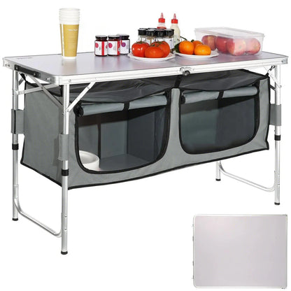 Camping Kitchen Table, Quick set-up Folding Camping Table with A Carrying Bag, 3 Adjustable Heights, MDF Camping Table, Ideal for Outdoor Picnics, BBQs, Camping, RV Traveling - Image 9
