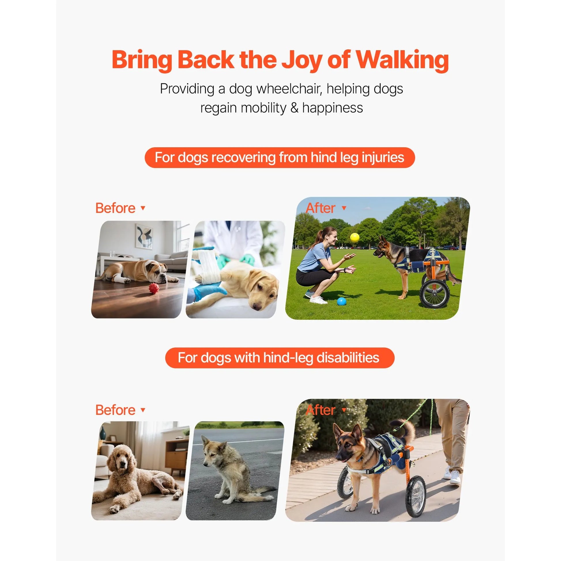 Dog Wheelchair for Back Legs, Lightweight 2 Wheels Pet Wheelchair, Height, Width & Length Adjustable, Dog Cart with Shock-Absorbing Wheels, for Injured, Disabled Dogs 21.7-39.9 kg, Large - Image 2