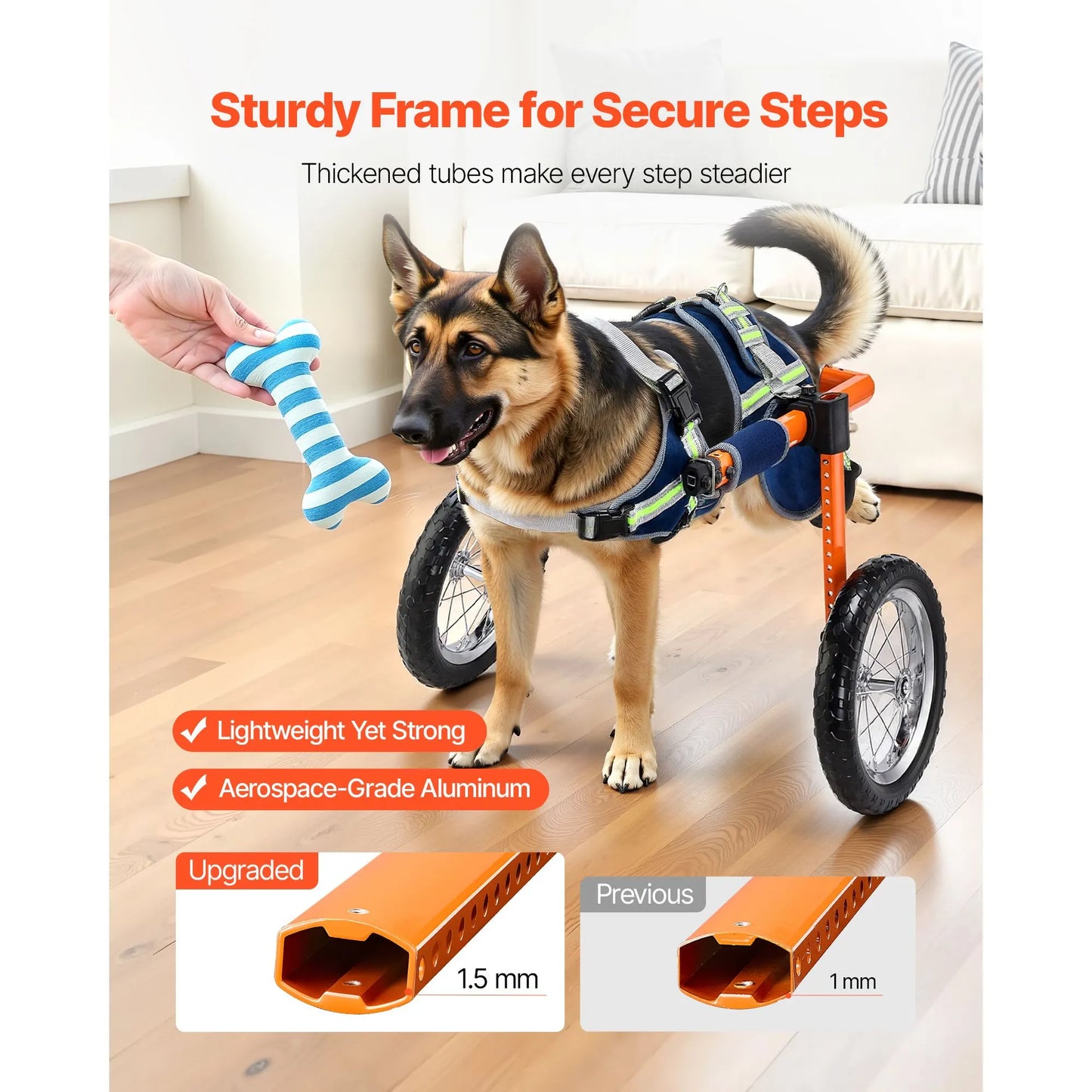 Dog Wheelchair for Back Legs, Lightweight 2 Wheels Pet Wheelchair, Height, Width & Length Adjustable, Dog Cart with Shock-Absorbing Wheels, for Injured, Disabled Dogs 21.7-39.9 kg, Large - Image 4