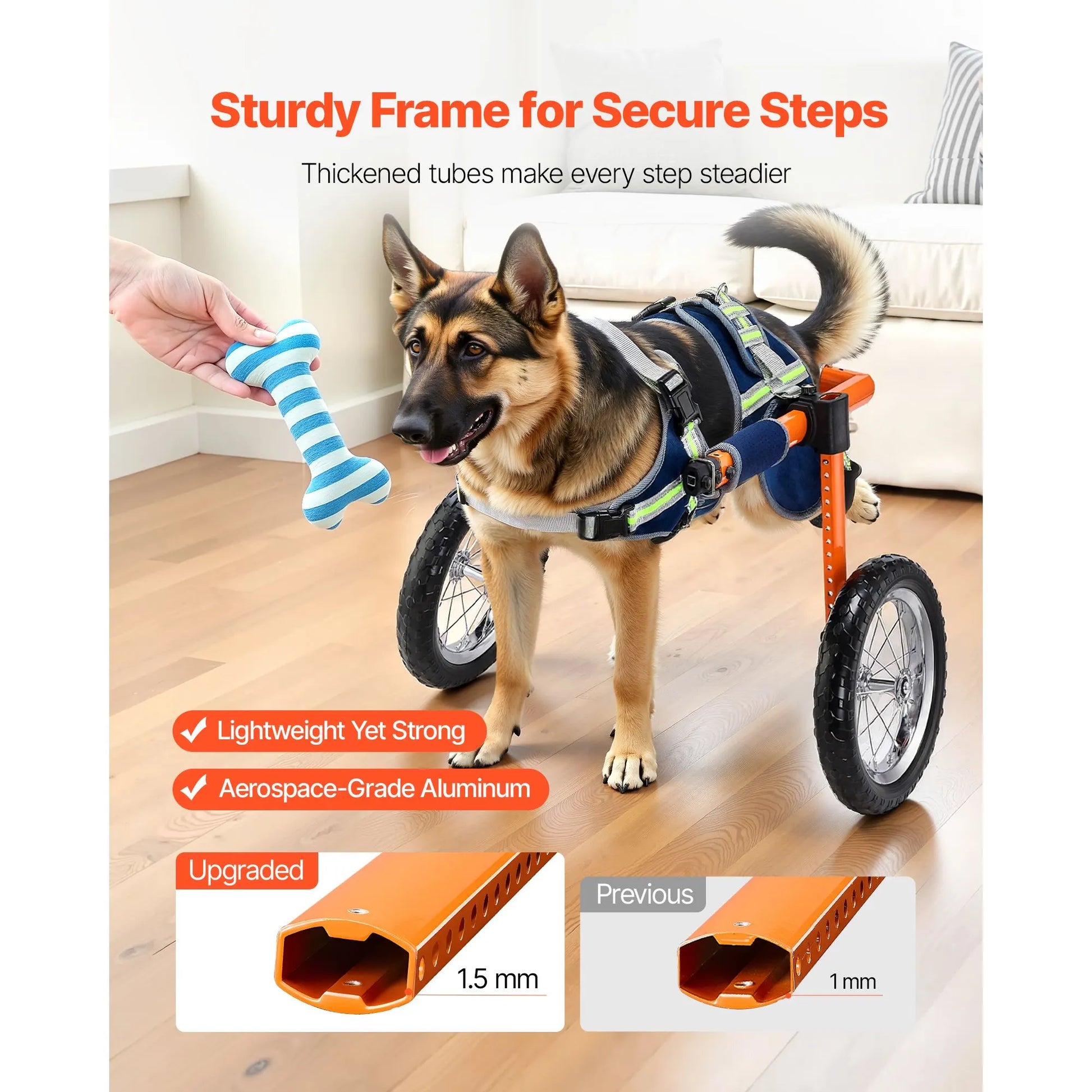 Dog Wheelchair for Back Legs, Lightweight 2 Wheels Pet Wheelchair, Height, Width & Length Adjustable, Dog Cart with Shock-Absorbing Wheels, for Injured, Disabled Dogs 21.7-39.9 kg, Large - Image 4