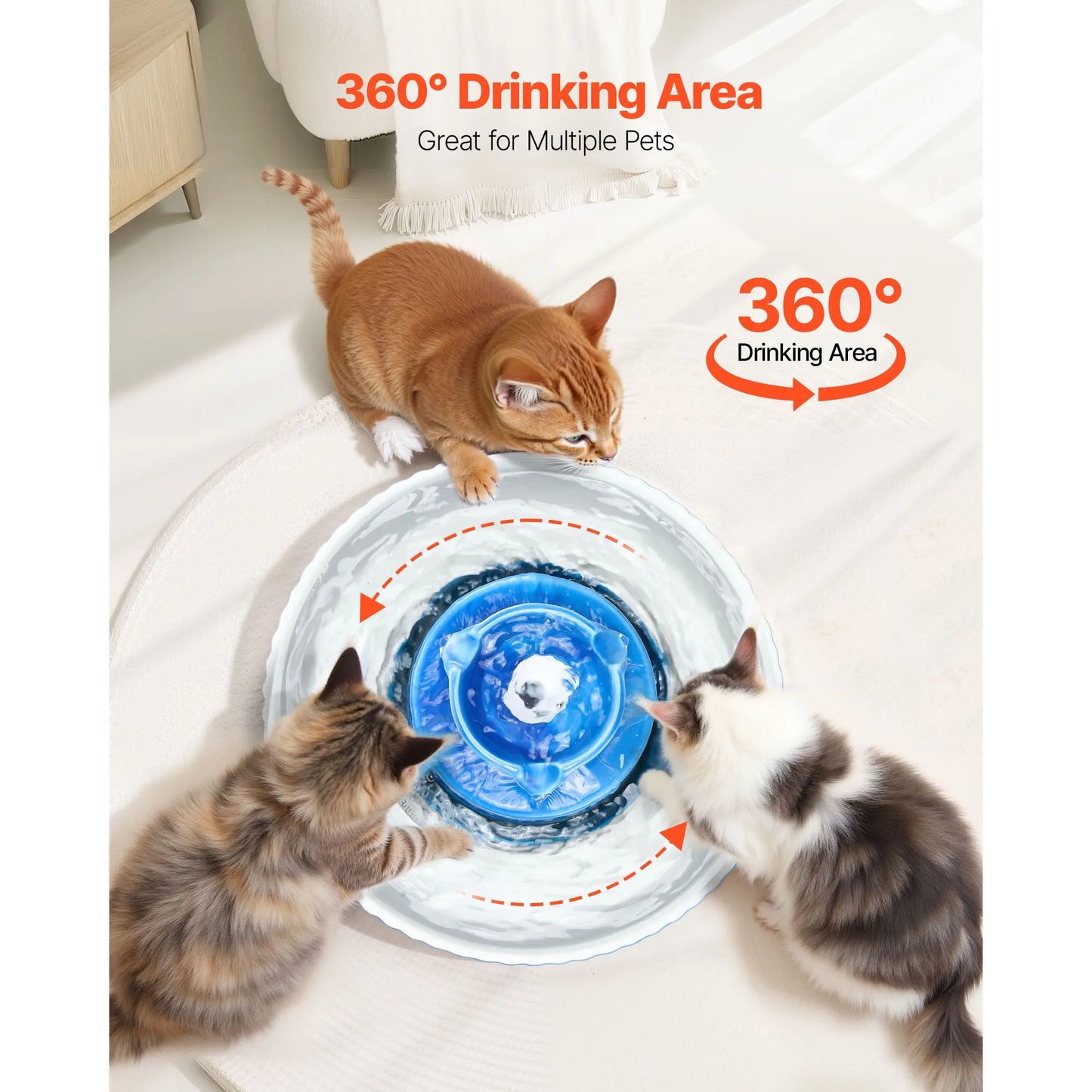 Ceramic Cat Water Fountain, 2.1 L Cupcake Pet Fountain, Porcelain Cat Water Dispenser with Ultra-Quiet Pump, 360° Drinking Area and Multi-Layer Filtration System, for Cats & Dogs Drinking(Blue) - Image 4