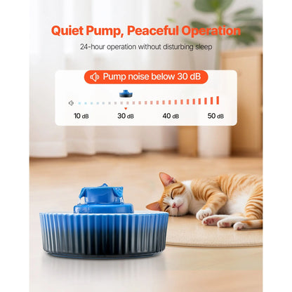 Ceramic Cat Water Fountain, 2.1 L Cupcake Pet Fountain, Porcelain Cat Water Dispenser with Ultra-Quiet Pump, 360° Drinking Area and Multi-Layer Filtration System, for Cats & Dogs Drinking(Blue) - Image 6