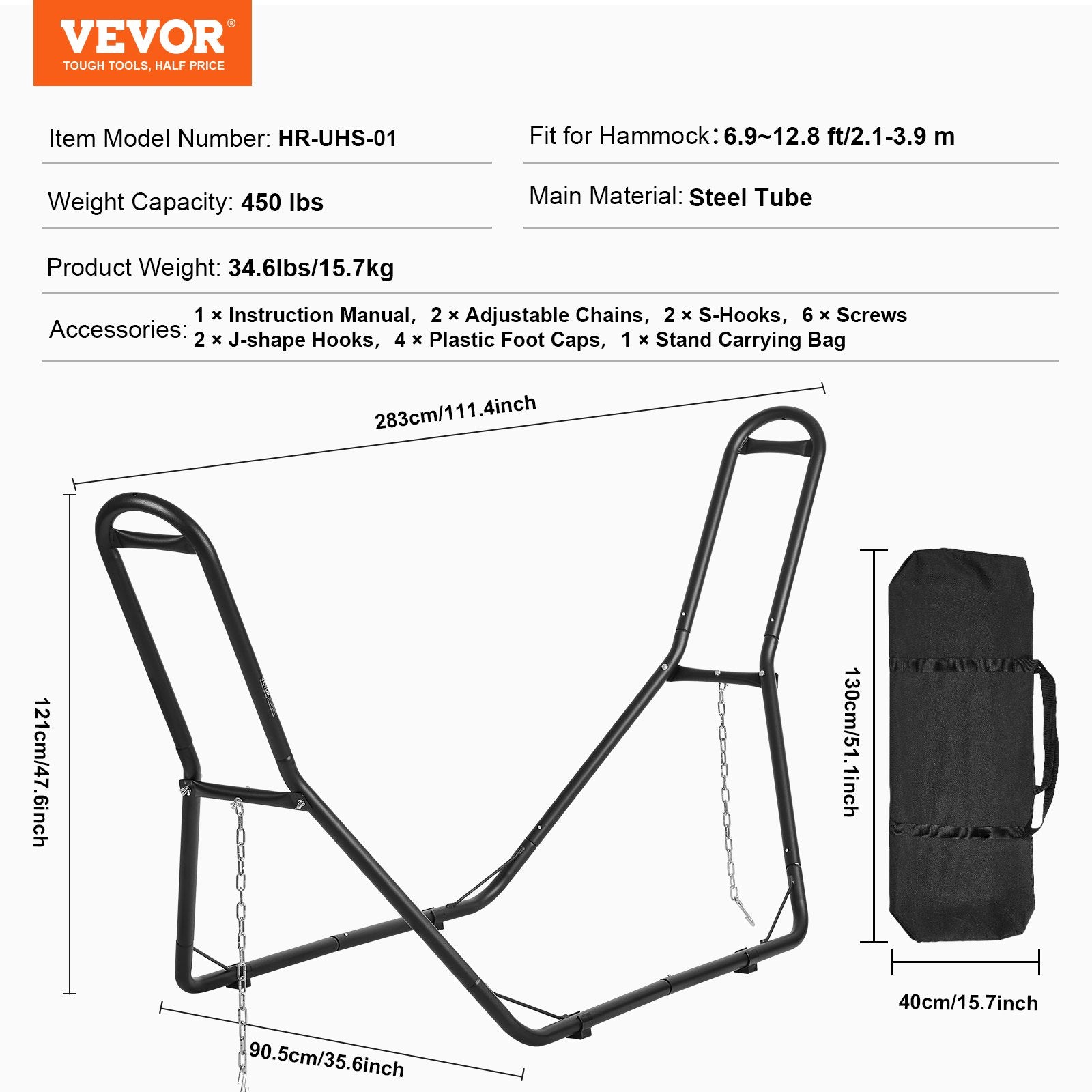 Steel Hammock Stand 450lbs Capacity Hammock Frame Fits 6.9-12.8ft Hammocks - Image 7