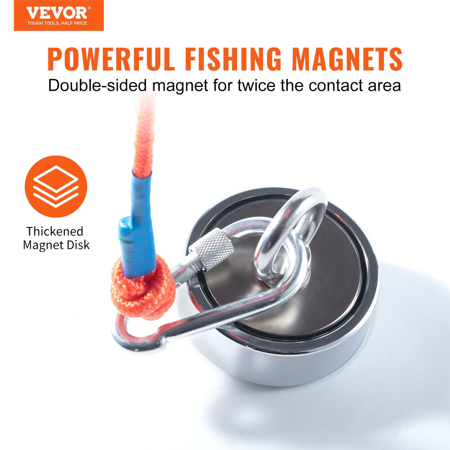 Magnet Fishing Kit, 1200lbs Pulling Force Double Sided Fishing Magnets, 2.95inch Diameter Magnet with Rope, Grappling Hook, Gloves, Waterproof Case, Threadlocker, Eye Bolt, for Fishing - Image 2