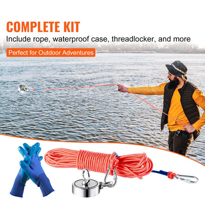 Magnet Fishing Kit, 1200lbs Pulling Force Double Sided Fishing Magnets, 2.95inch Diameter Magnet with Rope, Grappling Hook, Gloves, Waterproof Case, Threadlocker, Eye Bolt, for Fishing - Image 3