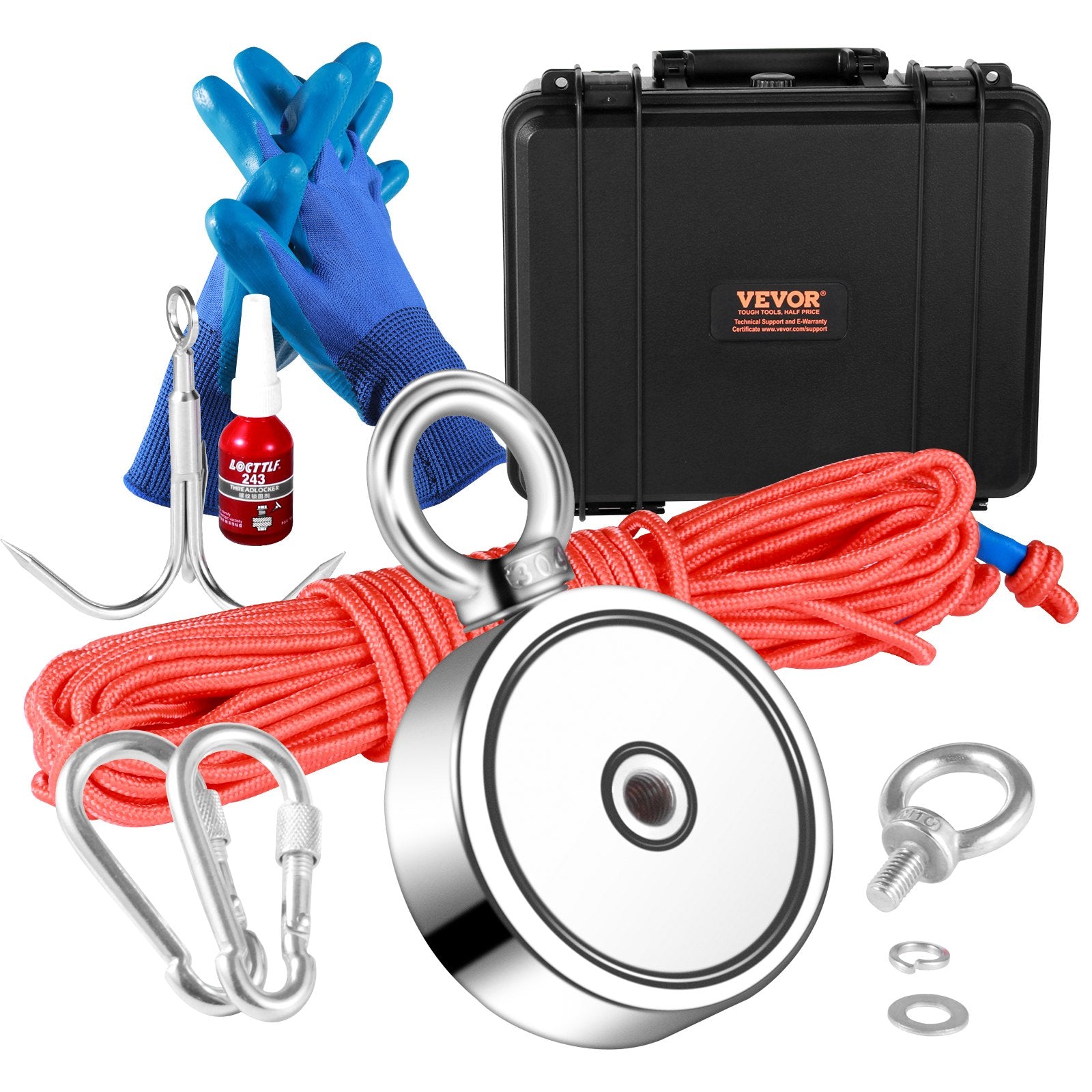 Magnet Fishing Kit, 1200lbs Pulling Force Double Sided Fishing Magnets, 2.95inch Diameter Magnet with Rope, Grappling Hook, Gloves, Waterproof Case, Threadlocker, Eye Bolt, for Fishing - Image 9