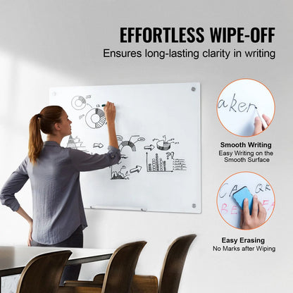 Magnetic Glass Whiteboard, Dry Erase Board 36"x24", Wall-Mounted Large White Glassboard Frameless, with Marker Tray, an Eraser and 2 Markers, White - Image 2