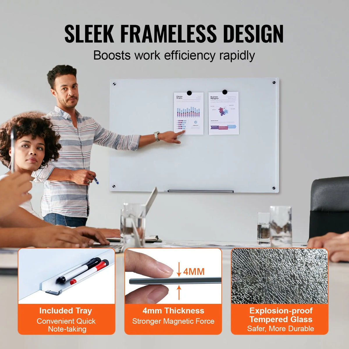 Magnetic Glass Whiteboard, Dry Erase Board 36"x24", Wall-Mounted Large White Glassboard Frameless, with Marker Tray, an Eraser and 2 Markers, White - Image 4
