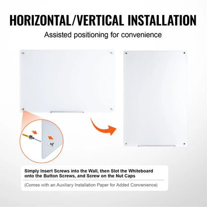 Magnetic Glass Whiteboard, Dry Erase Board 36"x24", Wall-Mounted Large White Glassboard Frameless, with Marker Tray, an Eraser and 2 Markers, White - Image 5