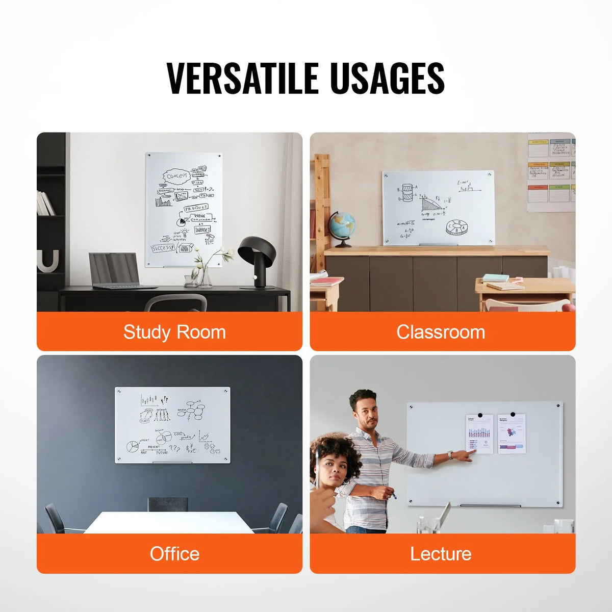 Magnetic Glass Whiteboard, Dry Erase Board 36"x24", Wall-Mounted Large White Glassboard Frameless, with Marker Tray, an Eraser and 2 Markers, White - Image 6