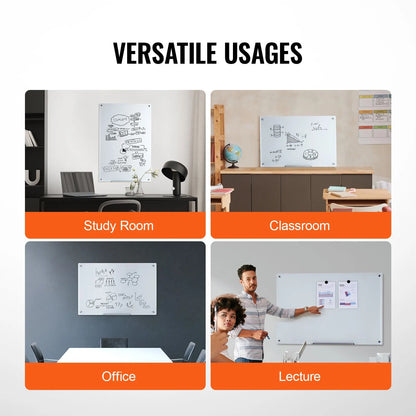 Magnetic Glass Whiteboard, Dry Erase Board 36"x24", Wall-Mounted Large White Glassboard Frameless, with Marker Tray, an Eraser and 2 Markers, White - Image 6