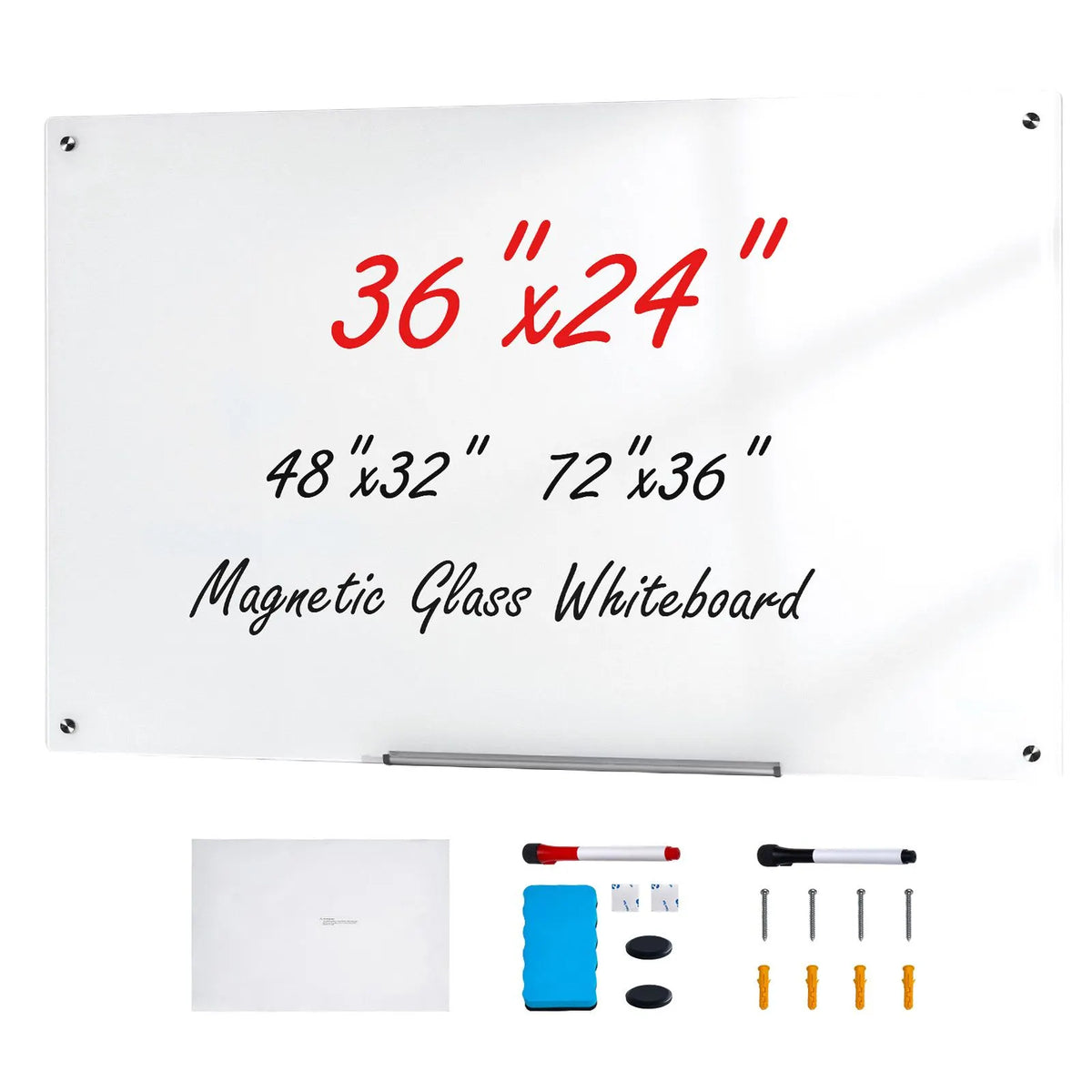 Magnetic Glass Whiteboard, Dry Erase Board 36"x24", Wall-Mounted Large White Glassboard Frameless, with Marker Tray, an Eraser and 2 Markers, White - Image 9
