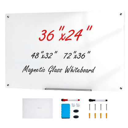 Magnetic Glass Whiteboard, Dry Erase Board 36"x24", Wall-Mounted Large White Glassboard Frameless, with Marker Tray, an Eraser and 2 Markers, White - Image 9