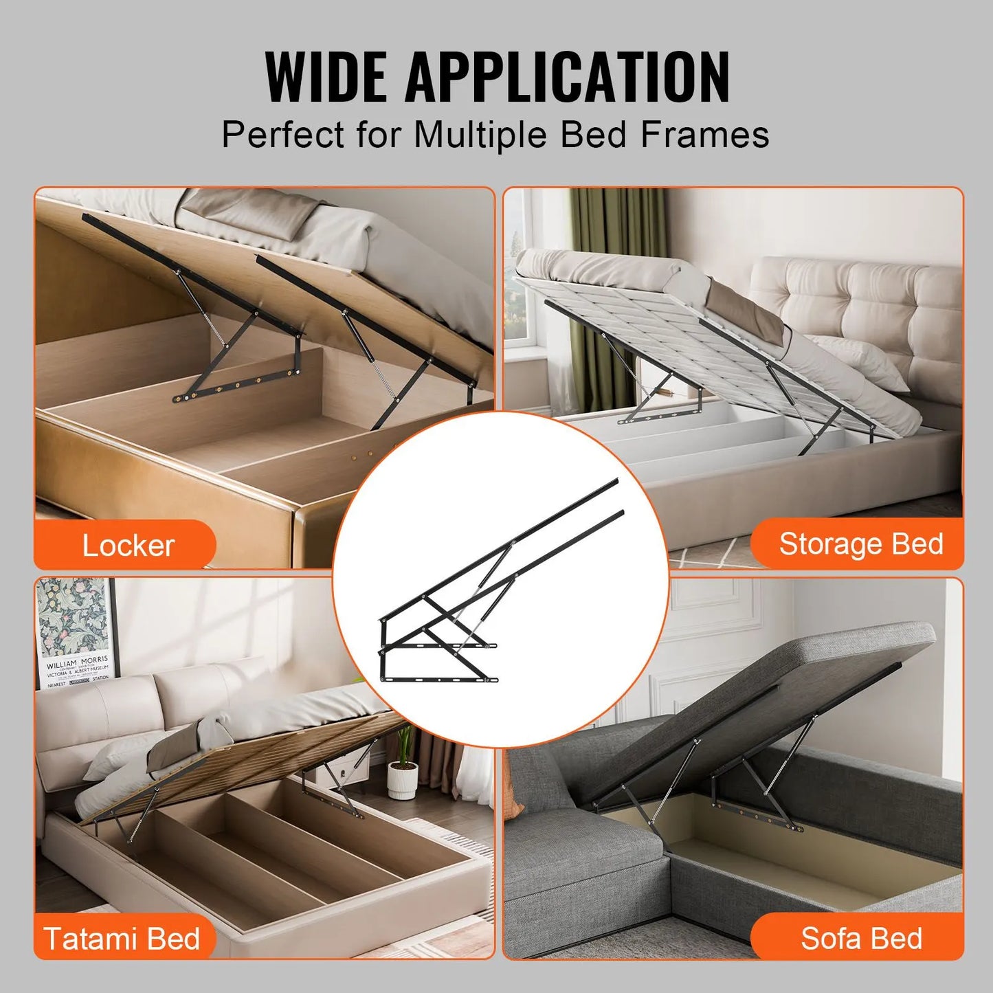 Bed Lift, 1500x2000mm Compatible Extra-large Size 140kg Load Bearing, DIY Wall Bed Mechanical Hardware Kit Vertical Deluxe, Pneumatic Lever Heavy Duty Support, Folding for Guestroom - Image 6