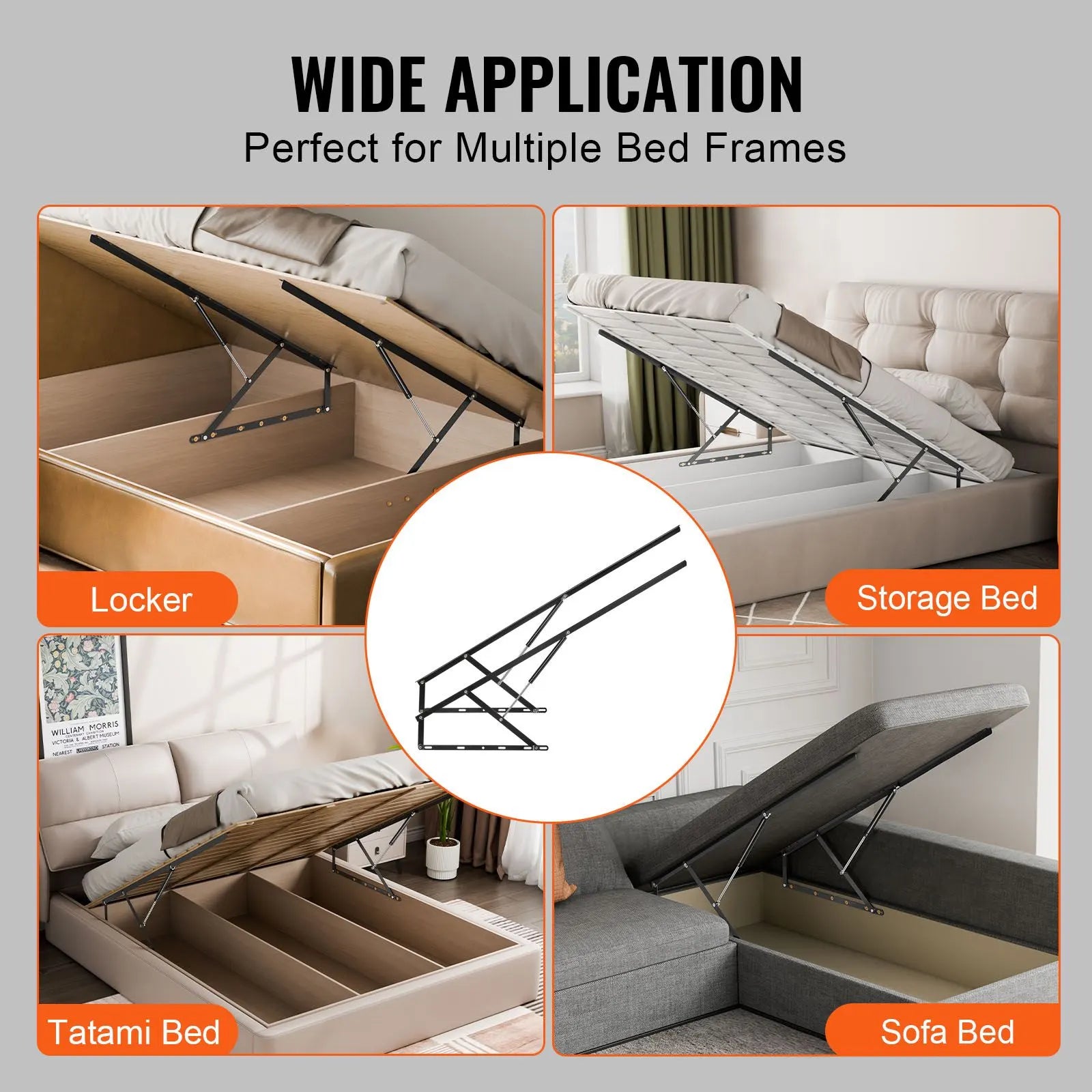 Bed Lift, 1500x2000mm Compatible Extra-large Size 140kg Load Bearing, DIY Wall Bed Mechanical Hardware Kit Vertical Deluxe, Pneumatic Lever Heavy Duty Support, Folding for Guestroom - Image 6