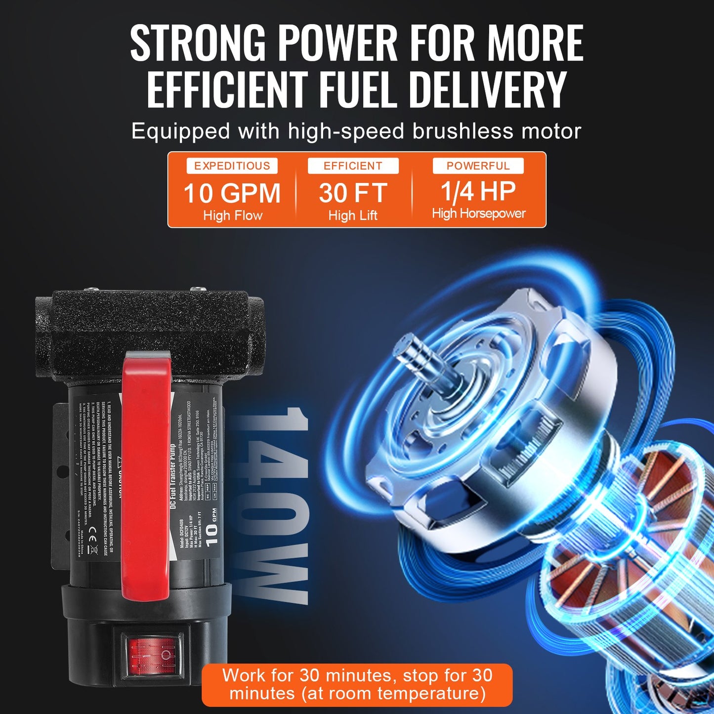 Fuel Transfer Pump, 12V DC 10 GPM 1/4 HP, Portable Electric Diesel Transfer Pump with Automatic Shut-Off Fuel Nozzle, High Flow, Long Inlet & Outlet Hose for Diesel, Kerosene, Transformer Fuel - Image 5