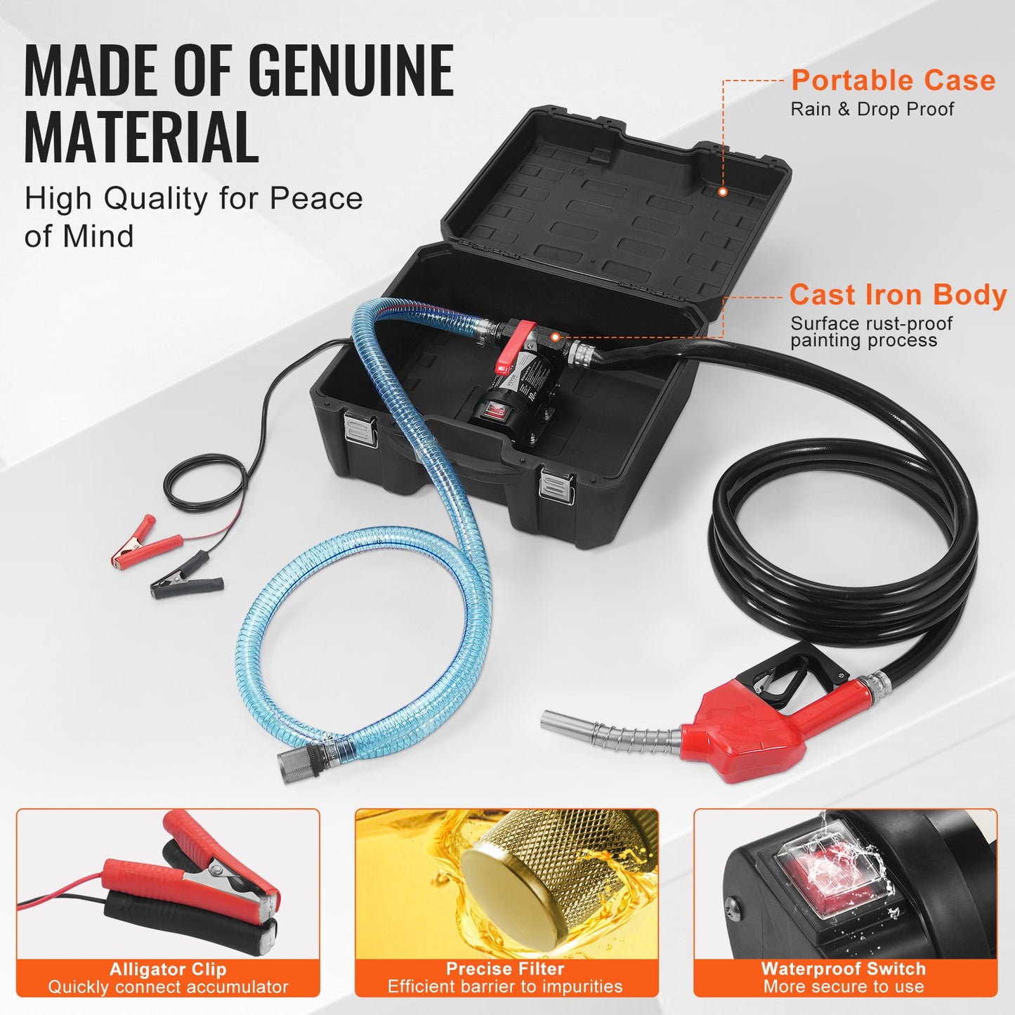 Fuel Transfer Pump, 12V DC 10 GPM 1/4 HP, Portable Electric Diesel Transfer Pump with Automatic Shut-Off Fuel Nozzle, High Flow, Long Inlet & Outlet Hose for Diesel, Kerosene, Transformer Fuel - Image 6