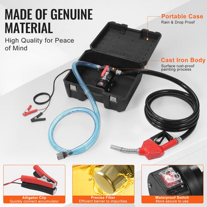 Fuel Transfer Pump, 12V DC 10 GPM 1/4 HP, Portable Electric Diesel Transfer Pump with Automatic Shut-Off Fuel Nozzle, High Flow, Long Inlet & Outlet Hose for Diesel, Kerosene, Transformer Fuel - Image 6