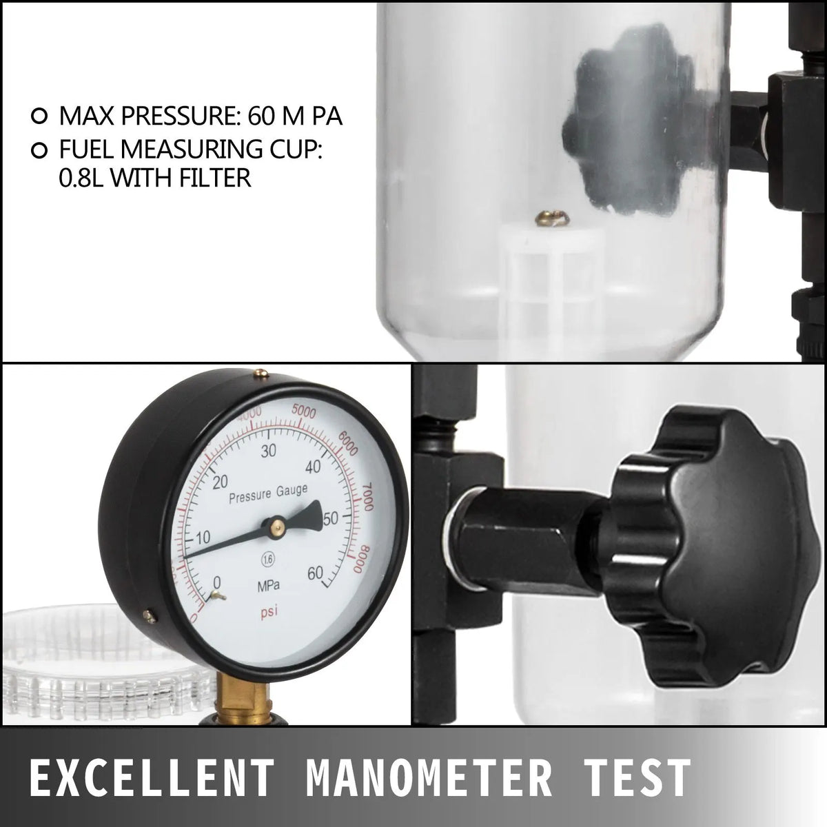 Diesel Injector Nozzle 


Pressure Tester Dual scale Manometer Test Tool 0-600Bar (0-8000PSI) 


60Mpa Test Pressure High Configuration - Image 3