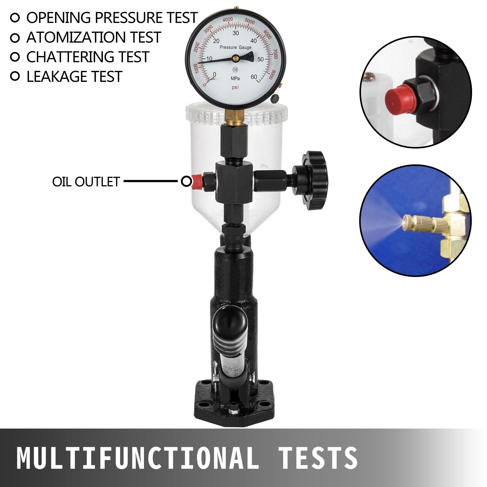 Diesel Injector Nozzle 
Pressure Tester Dual scale Manometer Test Tool 0-600Bar (0-8000PSI) 
60Mpa Test Pressure High Configuration - Image 5