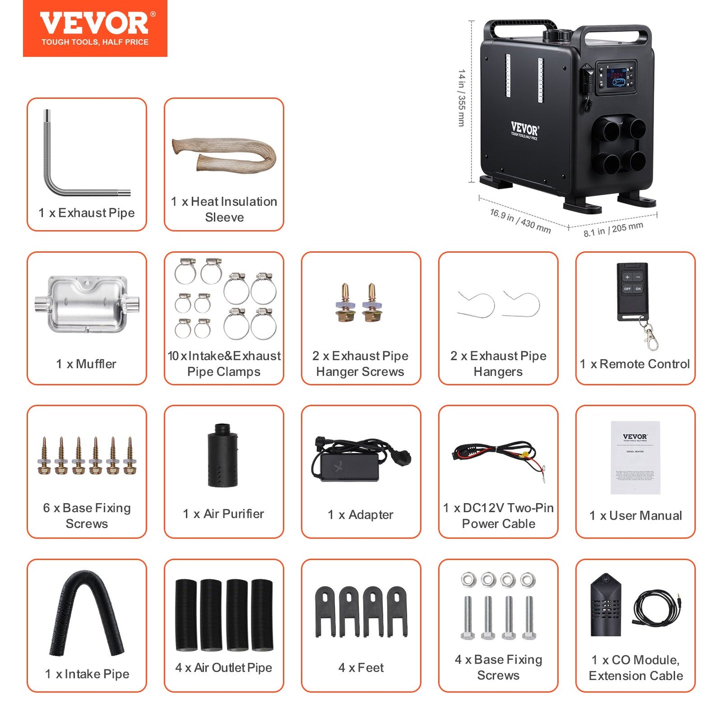 8KW Diesel Heater, 12V/24V All in One Diesel Air Heater, Bluetooth APP Control, Remote Control and Display Screen, CO Alarm, Fast Heating Vertical Portable Diesel Heater for Vehicles, Garage - Image 7