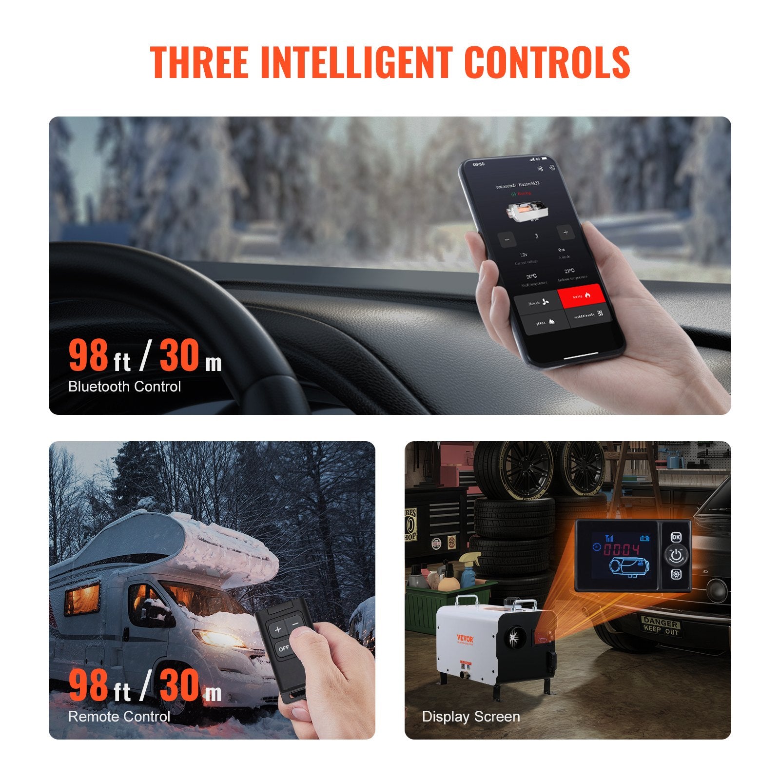 8KW Diesel Heater, 12V/24V All in One Diesel Air Heater, with Bluetooth APP Control, Remote Control and Display Screen, CO Alarm, Fast Heating Portable Diesel Heater for Vehicles and Outdoors - Image 6