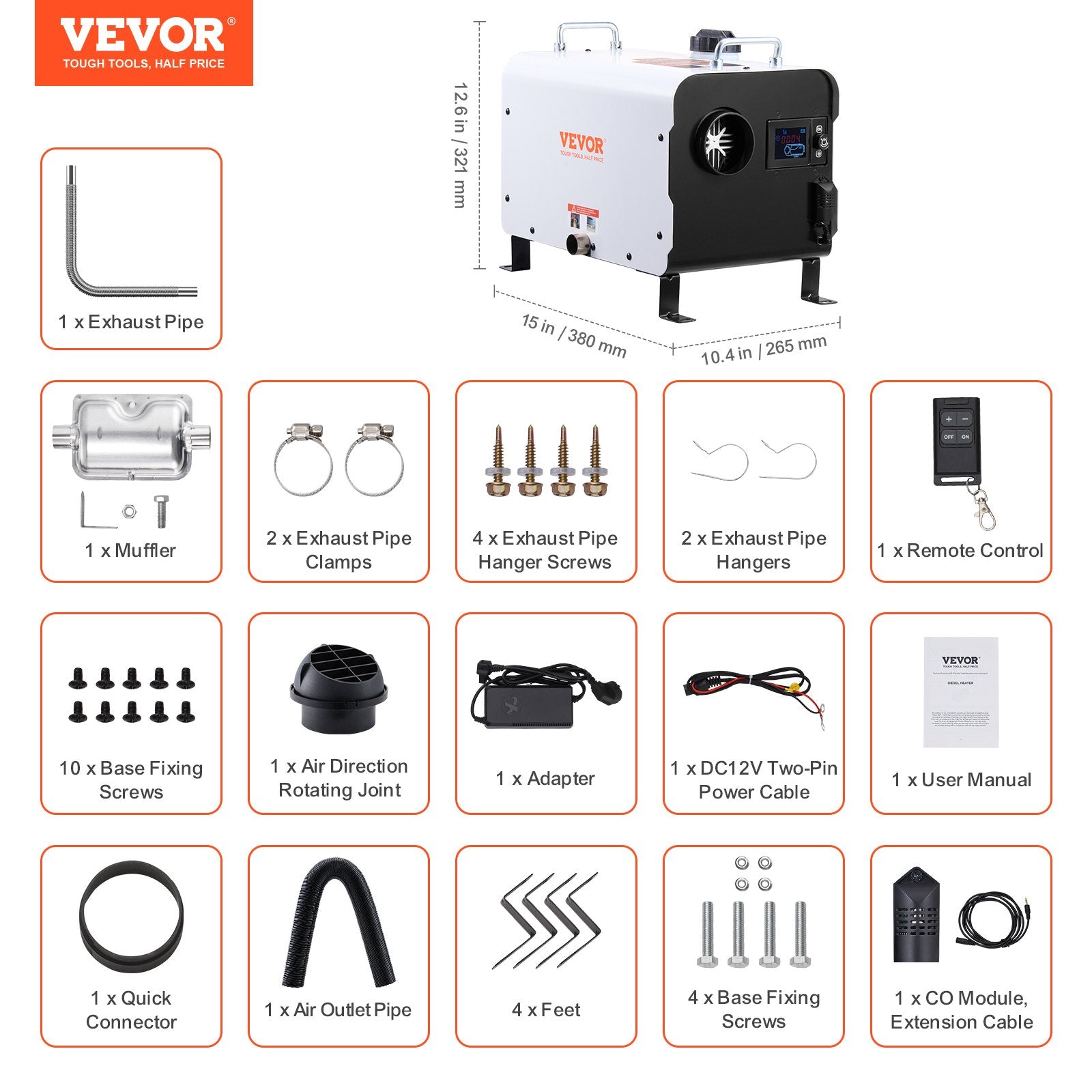 8KW Diesel Heater, 12V/24V All in One Diesel Air Heater, with Bluetooth APP Control, Remote Control and Display Screen, CO Alarm, Fast Heating Portable Diesel Heater for Vehicles and Outdoors - Image 7