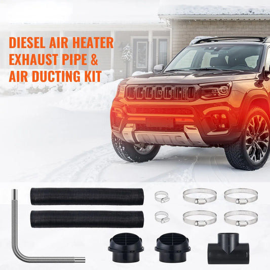 Diesel Heater Pipe Ducting Set, 3" Extendable Air Duct Hose, 1" Stainless Steel Exhaust Pipe, 2 Air Vents, Tee Air Outlet Connector and Hose Clamps, for 2KW/5KW/8KW Diesel Parking Heaters - Image 2