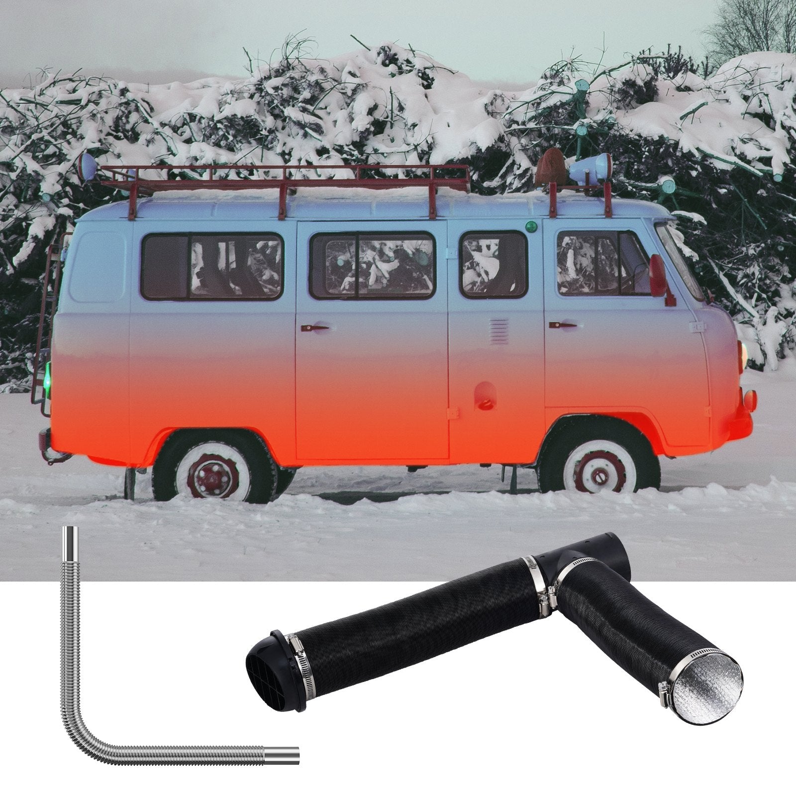 Diesel Heater Pipe Ducting Set, 3" Extendable Air Duct Hose, 1" Stainless Steel Exhaust Pipe, 2 Air Vents, Tee Air Outlet Connector and Hose Clamps, for 2KW/5KW/8KW Diesel Parking Heaters - Image 8