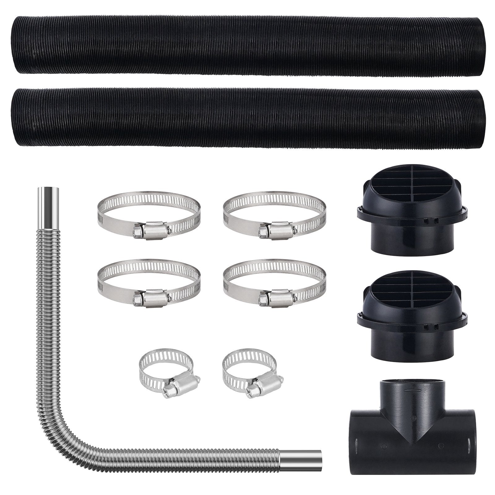 Diesel Heater Pipe Ducting Set, 3" Extendable Air Duct Hose, 1" Stainless Steel Exhaust Pipe, 2 Air Vents, Tee Air Outlet Connector and Hose Clamps, for 2KW/5KW/8KW Diesel Parking Heaters - Image 9